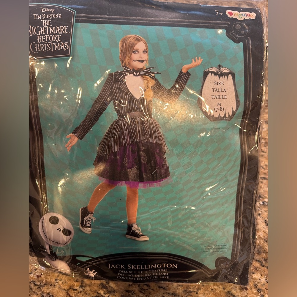 Disguise Jack Skellington Nightmare Before Christmas Halloween Costume sz 7-8